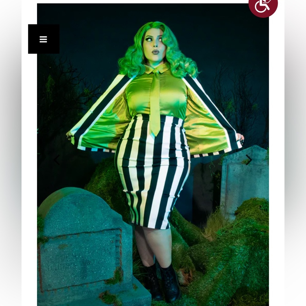 La Femme en Noir Beetlejuice Striped Pencil Skirt